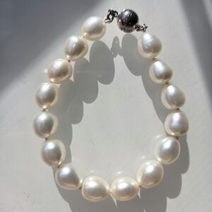 Genuine Large 11mm Pearl Bracelet With Silver 925